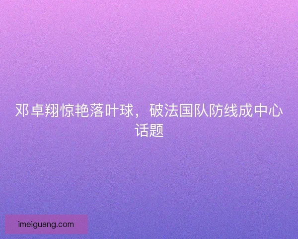邓卓翔惊艳落叶球，破法国队防线成中心话题